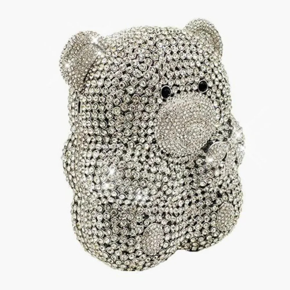 NEW Sparkling Bling Crystal Rhinestone Panda Bear Bag Clutch Purse +Gift - Picture 11 of 16